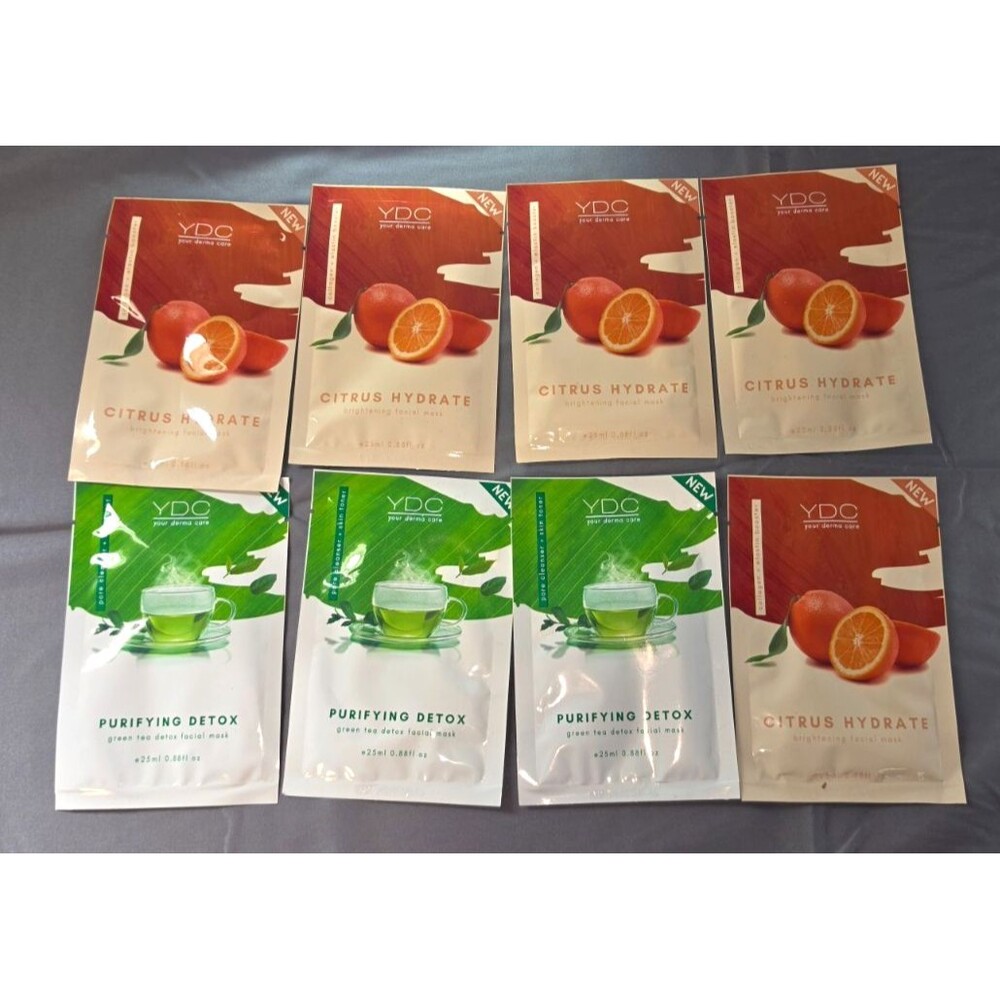 YDC Your Derma Care Lot of 8 Face Mask Green Tea Detox Citrus Brightening